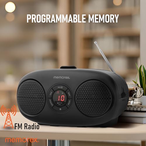 Memorex AM/FM Top Loading CD Player | Portable Stereo with Programmable Memory | Auxiliary Input and LED Display (Black, CD Boombox)