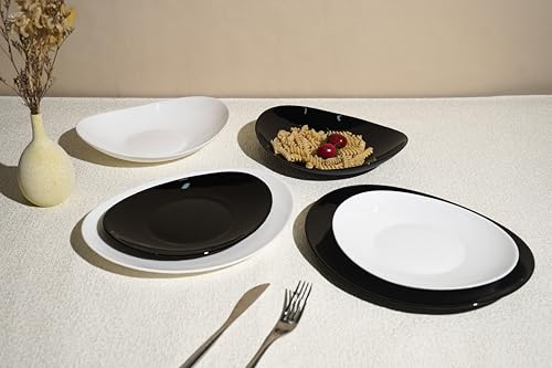 Today Home, Servizio da tavola Ovale in Vetro, con 6 Piatti Piani, 6 Piatti Fondi e 6 da Dessert (18 Pezzi), Luce e Ombra, Bianco e Nero