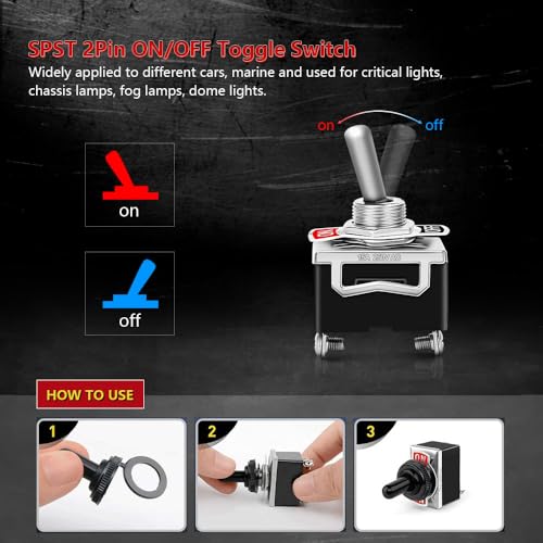 COROTC 8 Pack Toggle Switches, 2 Pin 20A 125V AC/ 15A 250V AC ON Off Switch, SPST Car Rocker Switches with Boot Cap Cover, 12V Heavy Duty Waterproof Toggle Switch