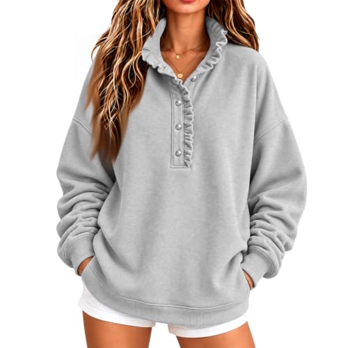 HswsEJ Mockneck Sweatshirt Women Ruffled Turtleneck Oversized Sweatshirts - image 6