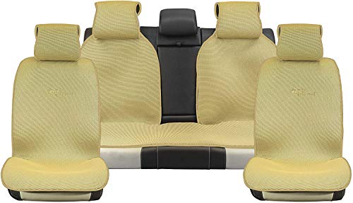 Sojoy Universal Four Seasons Full Set of Car Seat Cover and Cushions Honeycomb Cloth (Tan)