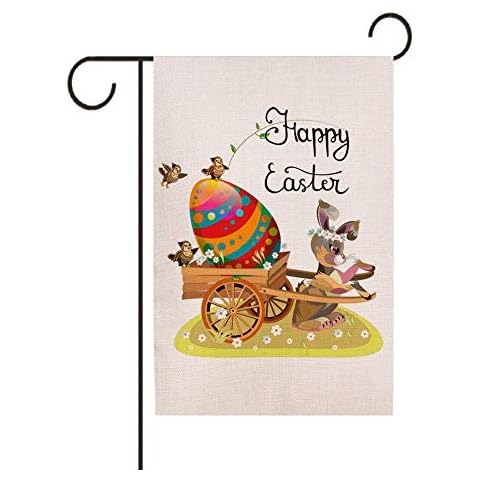 PYHOT Double Sided Happy Easter Garden Flag Easter Bunny Egg Vertical Burlap House Flags for Spring Farmhouse Yard Outdoor Decor 12.5 x 18.5 Inch Cover