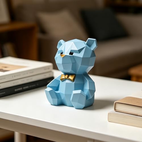 Tirelire ours bleu design géométrique 3D de 20 cm pour déco