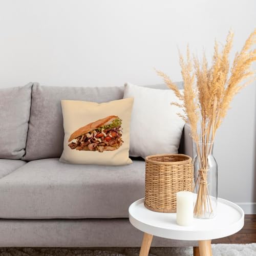 speecheese Fast Food Döner Kebab Kissen mit Leinenoptik Bequemes DönerKissen mit Leinenoptik mit gegrilltem Fleisch frischem Salat geschnittenen Tomaten und Rotkohl