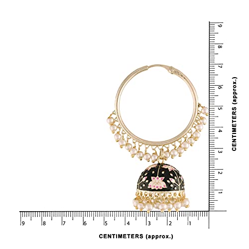 I Jewels 18K Gold Plated Black Meenakari Jhumki Earrings - Image 6