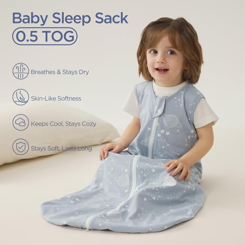 Image of Duomiaomiao 3-Pack Baby Sleep Bag, 100% Organic Cotton Lightweight Wearable Blanket, Breathable Comfy Toddler Sleeping Sack (0.5tog Moon & Star, Medium)