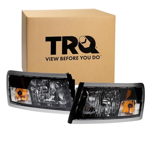 Image of TRQ Driver and Passenger Side Headlight Assembly Set Compatible with 08-10 Dodge Dakota Black Bezel 11 Ram Dakota Black Bezel