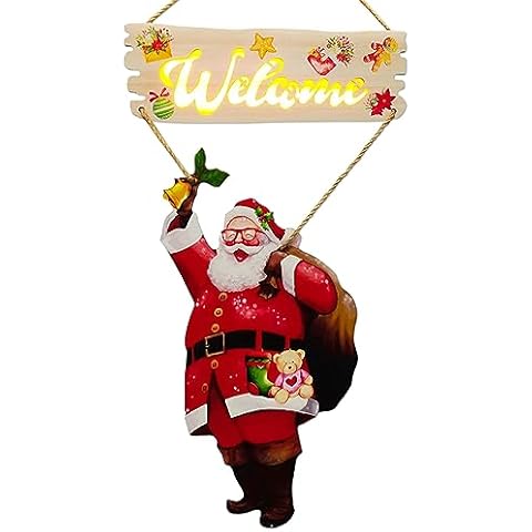 GLLBTPT Christmas Wooden Hanging Sign Door Decoration with Light,Merry Christmas Welcome Sign Front Door for Christmas Home Window Wall Farmhouse Indoor Outdoor (YD80253Q) Cover