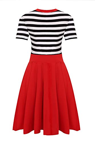 BI.TENCON Women's Striped Pleated Casual A-Line Dresses Knee Length with Pockets2