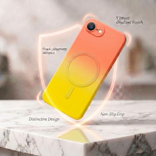 Image of amazon basics Gradient Mag-Safe Case for iPhone 16E | Soft Silicone Shockproof Cover with Camera Protection | Slim Lightweight Design | Smooth Touch & Durable - Orange & Yellow