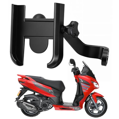 Image of Metal CNC Mobile Holder for Scooter, Scooty & Motorcycle Compatible for Aprilia SXR 160, Mirror Mount, 360 Rotation, Strong Anti-Slip Grip, Wide Adjustable Fit for All Smartphones (Black)