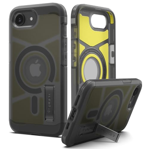 Image of Spigen Tough Armor (Ai) MagFit for iPhone 17e /16e Case, Frost Black | Military-Grade Drop Protection, Tactile Button Cover, Kickstand, Compatible with MagSafe, Screen Protector Compatible