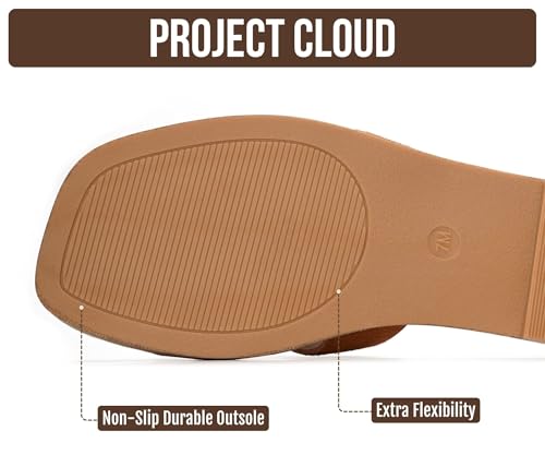 Image of Project Cloud 100% Genuine Leather Sandals for Women 2026 - Fashion Flat Womens Sandals with Memory Foam Insole Slides Sandals Women Footwear - Mules Women's Sandals (Jannel)
