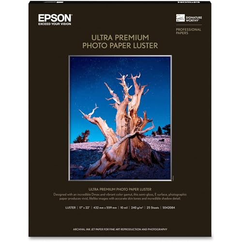 Epson Ultra Premium Photo Paper LUSTER (17x22 Inches, 25 Sheets) (S042084) , White