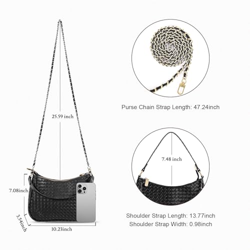 Image of Prpeko Women's Woven Crescent Shoulder Bags Retro 90s Hobo Handbags Top Handle Underarm Bag Clutch Purses