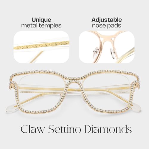 Image of Zeelool Glasses Frame for Women Diamond Square Blue Light Blocking Glasses Shine JGM104070 Transprtant