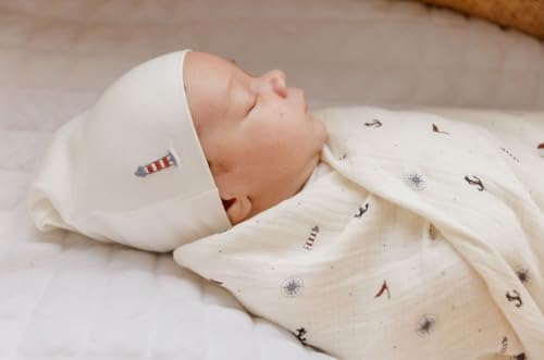 Image of Ely's & Co. Muslin Swaddle Blankets 3-Pack for Baby Boy, 100% Cotton Muslin Extra Large Swaddle Receiving Blankets, 47 inchx47 inch (Blue-Ivory Nautical)
