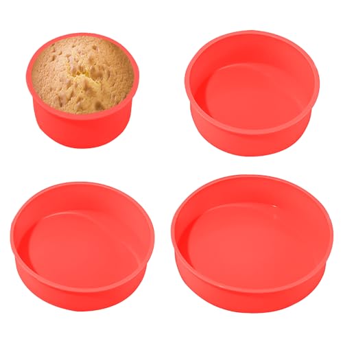DAZZLUXE Lot de 4 moules à gâteau ronds en silicone - Moule à gâteau en silicone - Moule à gâteau antiadhésif - Convient pour la maison, le restaurant, la fête d'anniversaire