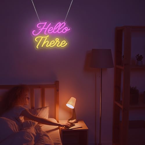 Image of Hello There Neon Sign, Pink Yellow LED Light Sign 13.78 x 10.63 Inch