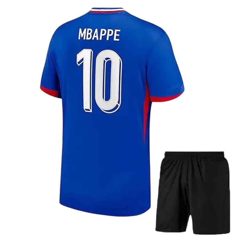 Image of RJM Mbappe 9 Sports Football Home White Jersey 2024 with Black Shorts for (Kids,Boys,Men)