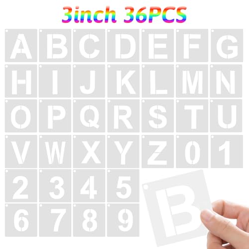 2 Inch Alphabet Stencils Letter Stencils, 36pcs Reusable Letter and Number Stencil Plastic Spray Paint Alphabet Art Craft Stencil for Painting on Wood Wall Fabric Rock Sign DIY Art Projects