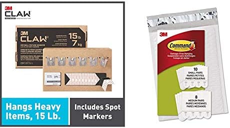 3M CLAW Drywall Picture Hangers holds 15 lb. & Command 10 Small Pairs and 8 Medium Pairs White Picture Hanging Strips
