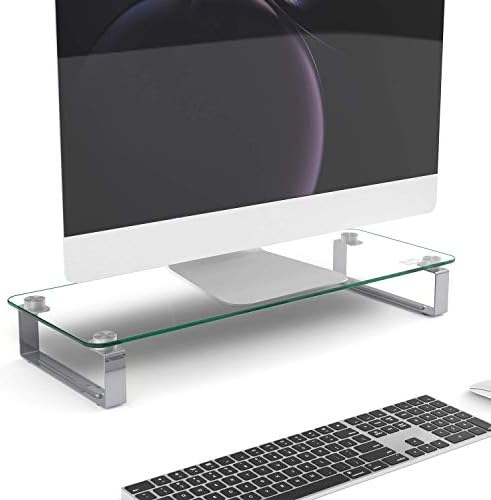 Minthouz Monitor Stand Riser, Clear Tempered Glass Computer Monitor Stand, Fixed Height Ergonomic Monitor Riser for Office&Home, Desktop Stand Heavy Duty 20 kg for Laptop, Keyboard, Computer, Printer