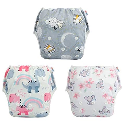 ALVABABY Swimming Nappies 3pcs One Size Reuseable Washable Adjustable for Swimming Lessons Holiday Baby Shower Gifts 0-2 Years Baby Boy Girl 3SWY08-UK Cover