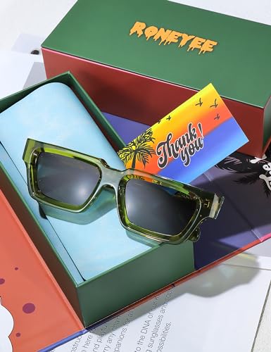 Image of Roneyee Rectangle Sunglasses Men Women Trendy Retro Sunglass UV Protection Fashion Acetate Stylish Square