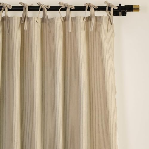 Gauze Striped Curtains, Boho Linen Gauze Tie Top Hanging Curtains Light Filtering Door Window...