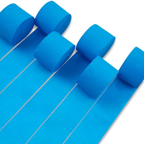 PartyWoo 6 rolos de papel crepe, 150 m, pacote de serpentinas azuis de papel crepe, decorações de fe