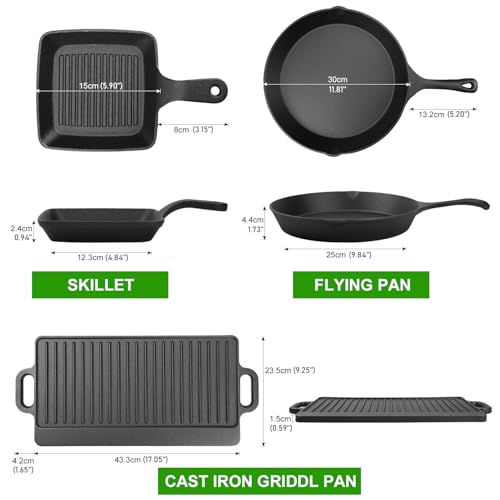 Image of 8 Piece Cast Iron Pots and Pans Set Cast Iron Skillets Bakeware And Square Grill Pan Camping Kitchen Cookware