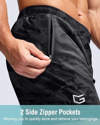 G Gradual Men's Athletic Running Shorts with Zipper Pockets Quick Dry 7"/ 5"/ 9" Workout Gym Shorts for Basketball Hiking(Grey Camo,5XXXL) - 3