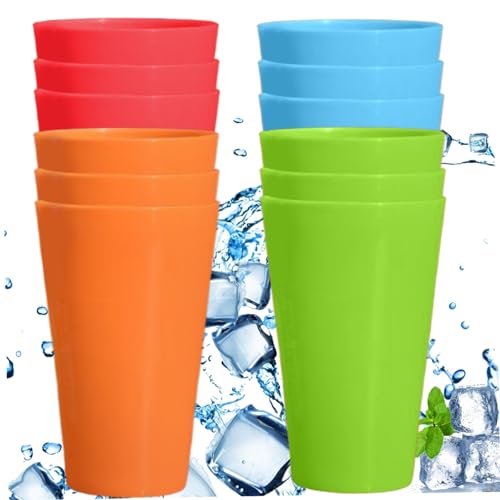 Grandes vasos de plástico, 12 piezas de 450 ml/15 oz BPA BPA gratis topes de plástico irrompibles, topes de lavavajillas seguras, topes grandes, tazas de plástico multicolores de la cocina necesarias