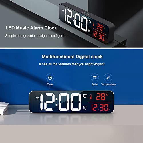 Abovsare Digital Clock for Bedroom, Clocks for Living Room Decor, Desk Table Clock, Alarm Clock Large Display with Date Week Temperature, Automatic Brightness Dimmer, Smart Cool Modern (Red)