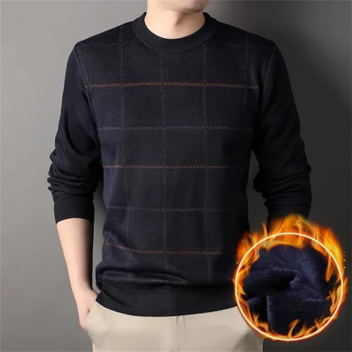 Men Round Necked Sweater with Plush Insulation Inner Layer Bottom Black Knit4