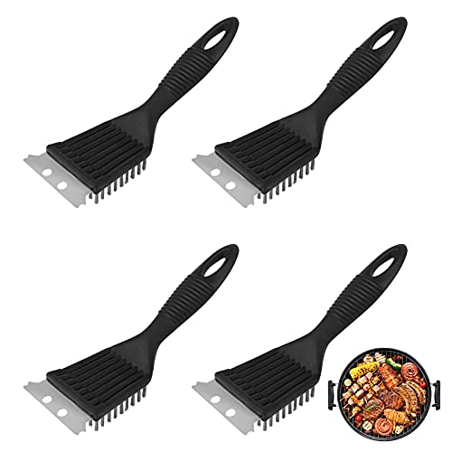 Jubaopen 3PCS Barbacoa Limpiador Raspador BBQ Limpieza Cepillo Parrilla Acero Inoxidable para Superficie BBQ Aire Libre (21 * 7cm, Negro)