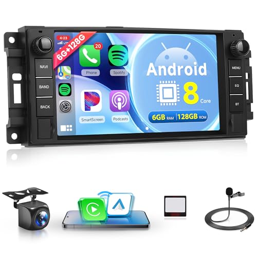 6G+128G 8 Core Sans Fil Carplay Android Autoradio pour Jeep Wrangler Compass Grand Cherokee/Chrysler 300C/Dodge Ram/Chevrolet 7 Pouces Autoradio Android Auto...