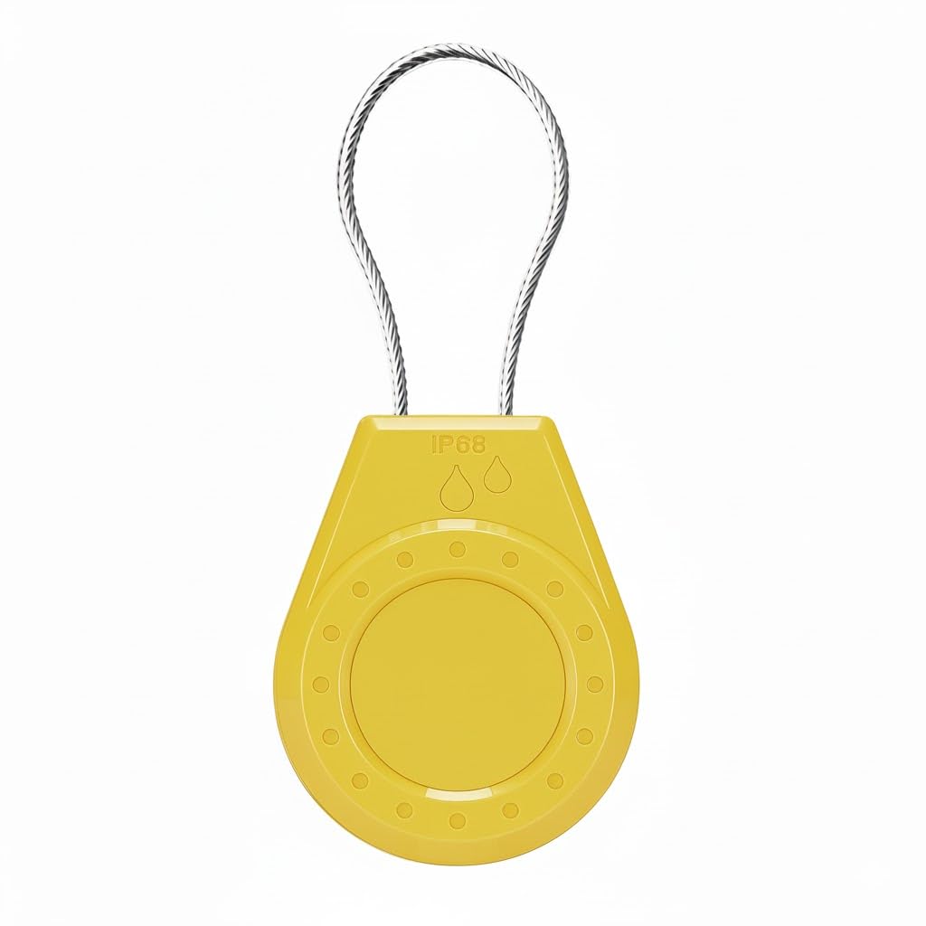 Air Tagholder Keychain Case with Steel Wire Cable &amp; Hex Lock, Waterproof Anti-Lost Shockproof Cover Compatible with Apple Air Tag for Luggage, Backpack, Keys (Yellow)