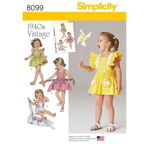 Simplicity 8099 Vintage Toddler Romper and Skirt Sewing Pattern, Sizes 1/2-4