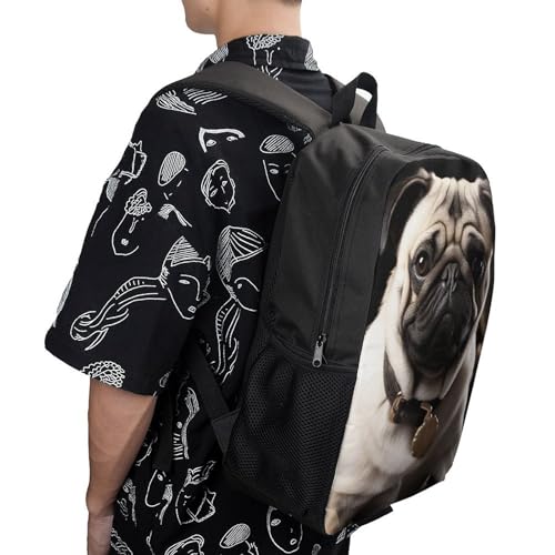 Cool Pug Dog Backpack - Durable 600D Polyester, 17 Inch Backpack with Ergonomic Adjustable Straps, Lightweight Travel Bag for Men & Women 5