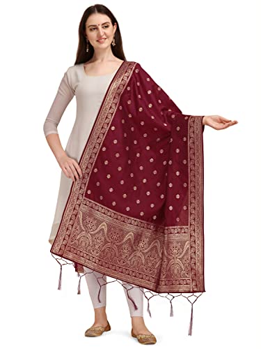 Image of DEVANGI Women's Woven Banarasi Silk Dupatta /Chunni For Women, Floral Print 1 Meter Wide and 2.3 Meter Length Printed Designer Dupatta /Chunni For Girls