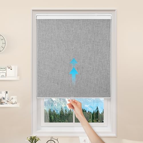 GENIMO 100% Blackout Roller Window Shades, Window Blinds Cordless with Thermal Insulated, UV Protection Fabric, Mini French Door Blinds for Home, Office, Bedroom, Easy to Install, Grey, 20" W X 75" H