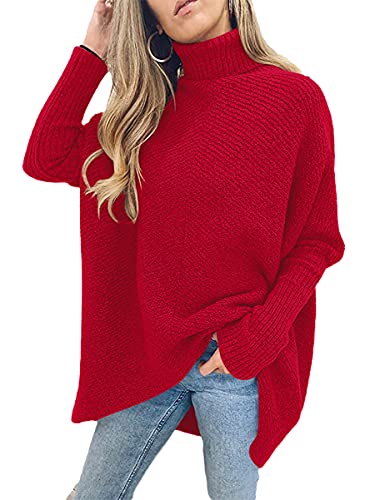 Image of ANRABESS Womens Casual Fall Sweater Turtleneck High Neck Batwing Sleeve Oversized Sweater Dress