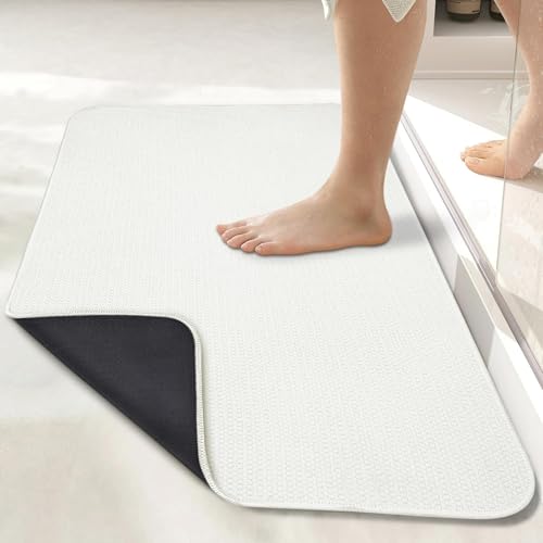 Bath Mat Ultra Thin Bathroom Rugs Rubber Bath Mats for Bathroom No Slip Bath Rugs Quick Dry Machine Washable Low Pile Absorbent Shower Outside Sink Home Decor Accessories.Cream 15x23(17x27inch)