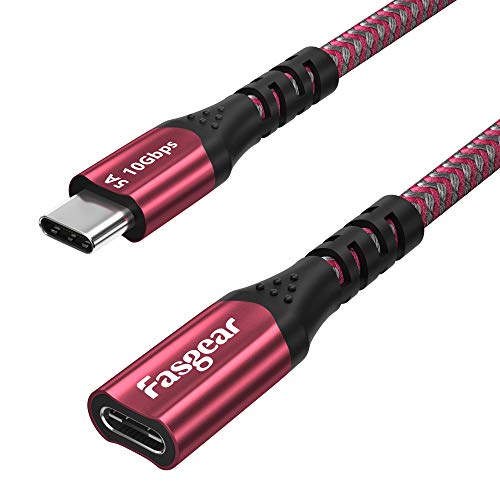 Fasgear USB C Extension Cable 10Gbps USB 3.1 Gen 2 Type C Male to Female Cord Support 4K Video Audio Output Compatible for Thunderbolt 3 Port,Mac-Book Pro,Dell XPS,Switch,USB-C Hub (1.8m, Red)