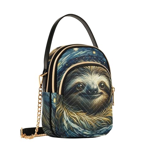 Cute Sloth Starry Night Shoulder Handbag Women Decorative Phone Bags with Chain Strap Quilted Designer Satchel Crossbody Bag2