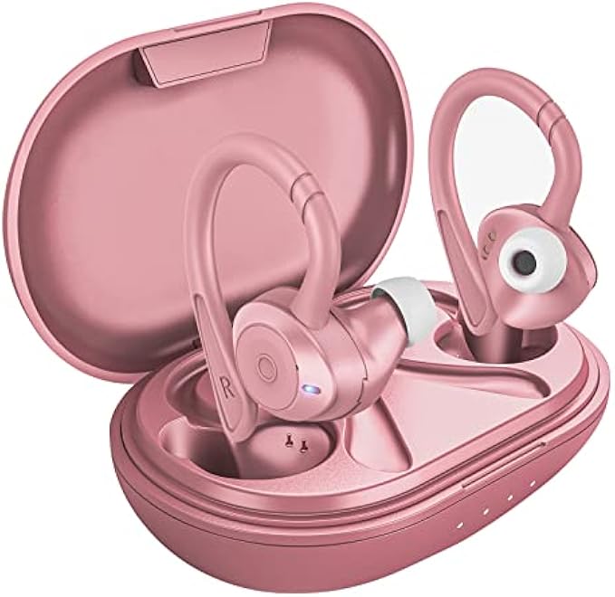 comiso Wireless Earbuds, True Wireless in Ear Bluetooth 5.0 with Microphone, Deep Bass, IPX7 Waterproof Loud Voice Sport Earphones with Charging Case for Outdoor Running Gym Workout (Pink)