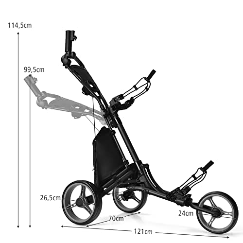 COSTWAY-Carro-de-Golf-de-Empuje-con-3-Ruedas-Carrito-de-Golf-Plegable-con-Bolsa-Recubierta-en-Aluminio-Tira-elastica-Paraguas-Regulable-y-Portavaso-Marcador-y-Freno-de-Pedal