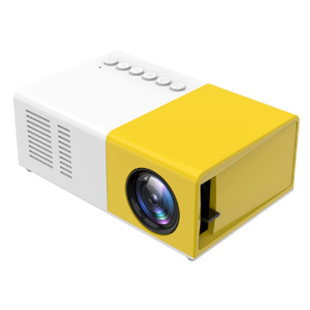Mini proiettore portatile per cartoni animati, regalo per bambini, proiettore per film all'aperto, adatto per film home cinema, con interfaccia USB HDMI e telecomando (giallo e bianco)
